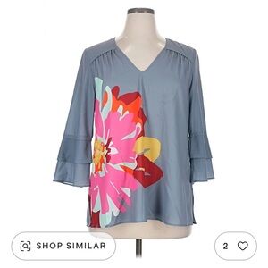CROSBY by Mollie Burch Gray Floral V-Neck Blouse